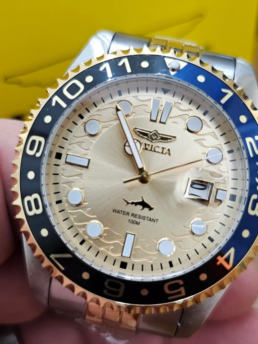 Invicta ProDiver Two-Tone Gold & Silver Watch with Blue and Black Bezel